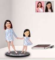 Kişiye Özel Anneler Günü Anne Kız Karikatürlü Ahşap Biblo Model-1-Eco