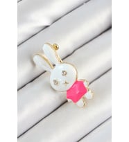 Zirkon Taş Detaylı Beyaz Ve Pembe 3D Tşan Figürlü Kadın Broş TJ-BR436