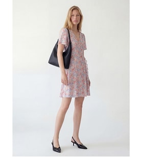 LCW Comfort Lila Kruvaze Yaka Çiçekli Belden Oturtmalı Mini Elbise