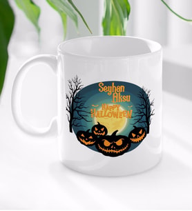 BK Gift Kişiye Özel Happy Halloween Tasarımlı Beyaz Kupa Bardak-14
