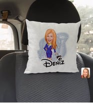 BK Gift Kişiye Özel İsimli Hostes Karikatürlü Kare Araç Koltuk Yastığı-2
