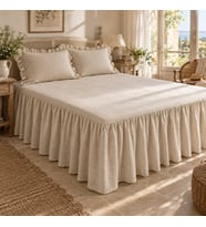 Ege Esintisi NATUREL Vintage Buldan Keten Dokulu %100 Pamuk Fırfırlı Etekli Lastikli Çarşaf Takımı