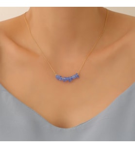 925 Ayar Gümüş Değerli ve Doğal Aquamarine Kırık Tasarım Kolye - CNS00554 (Altın)