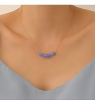 925 Ayar Gümüş Değerli ve Doğal Aquamarine Kırık Tasarım Kolye - CNS00554 (Altın)