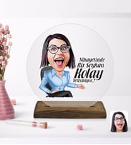 BK Gift Kişiye Özel Kadın Kolay Yetişmiyor Karikatürlü Yuvarlak Ahşap Standlı Biblo-2