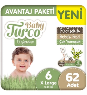 Baby Turco Doğadan 6 Beden Bebek Bezi Avantaj Paketi Pofuduk 62 Adet