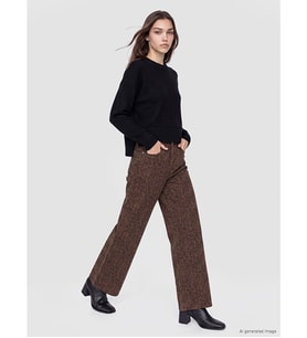 LCW Modest Kahverengi Leopar Desenli Wideleg Kadın Jean Pantolon