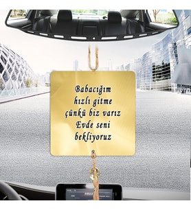 Çift Taraflı Sizlere Özel Arkası Nazar Dualı ve Uyarıcı Notlu Kare Gold Dikiz Aynası Süsü