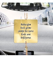 Çift Taraflı Sizlere Özel Arkası Nazar Dualı ve Uyarıcı Notlu Kare Gold Dikiz Aynası Süsü