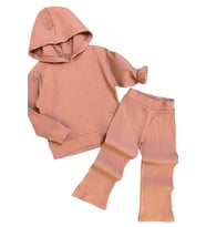 Kız Çocuk Kapüşonlu Sweatshirt Beli Lastikli Fitilli Pudra Alt Üst Takım