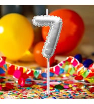 GÜMÜŞ DOĞUM GÜNÜ BALON ŞEKLİNDE MUM PASTA MUMU 7 NUMARA