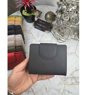 Bozuk Para Bölmeli Çıtçıtlı Şık Hakiki Deri Siyah Kadın Cüzdan 38718 (Çok Renkli)