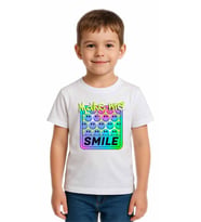 Unisex Smile Baskılı Çocuk Tişört pamuklu penye kumaş (Beyaz)