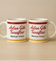 BK Gift Kişiye Özel Sarı Kırmızı Aslan Gibi Taraftar Tasarımlı 2'li Beyaz Kupa Bardak-1, Taraftar Hediyesi, Doğum Günü Hediyesi, Arkadaşa Hediye