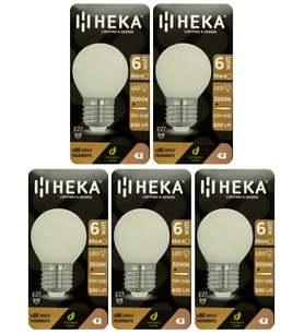 (5 Adet) Heka 6W (48W) 3000K (Sarı Işık) E27 Duylu Soft Led G45 Ampul