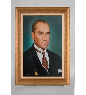 Altın Varaklı Paspartulu Çerçeveli Atatürk Tablo sd680