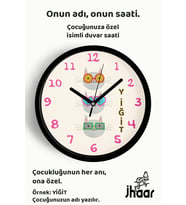 İsme Özel Sevimli Kediler Çocuk Odası Duvar Saati Orta Boy 30 cm Siyah Camlı Sessiz