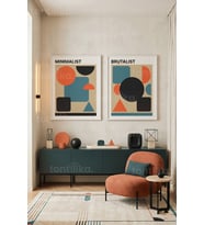 Geometrik Şekiller Modern 2'li Ahşap Çerçeveli Tablo Seti