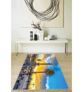 Mavi İzmir Saat Kulesi Kaymaz Tabanlı Dekoratif Halı RV336 - 100 x 160 cm