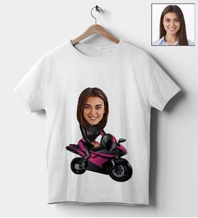 Kişiye Özel Motorcu Kadın Tasarımlı Karikatür Tişört