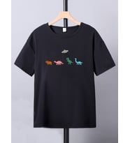 Çocuk Dinazor Baskılı Pamuklu Tshirt (Siyah)