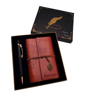 İsme Özel Kutulu Rubber Kalem Ve Deri Defter - Erkeğe Özel Defter Kalem Set / Bayana Özel Kalem Defter Seti & Kişiye Özel Hediyelik Set - İsme Özel Tükenmez Kalem Ve Defter Set