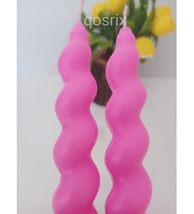 qosrix 2'li Açık Pembe Renk Italyan Burgulu Şamdan Soya Mumu Doğal Kokulu Uzun Çubuk Konik Burgu Spiral Mum