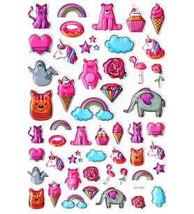Sticker Kabartmalı A4 Boyutunda Stiker Defter, Planlayıcı Etiket-(lim503) - Pembe Temalı Unicorn Dondurma
