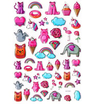Sticker Kabartmalı A4 Boyutunda Stiker Defter, Planlayıcı Etiket-(lim503) - Pembe Temalı Unicorn Dondurma