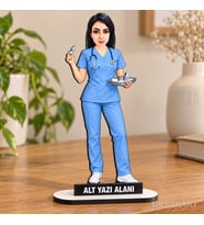 Kişiye Özel Hemşire Karikatürlü 18 cm MDF Masaüstü Biblo - Hemşire Hediyesi Hemşire ve Sağlık Çalışanı Hediyesi