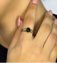 Doğal Taş Oniks Doğal Taşlı Antik Model Kadın Ayarlanabillir Yüzük euy81o (Siyah)