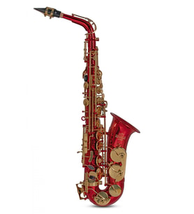 Roy Benson AS-202R Alto Saksafon - Kırmızı (Profesyonel - Renkli Seri)  Kırmızı Lak Kaplama, Pirinç Gövde, Darbeye Dayanıklı Hafif Kılıf Dahil  Ölçüler: Eb (Mi Bemol) Standart Boy