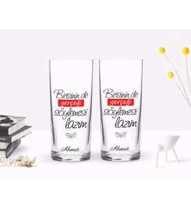 BK Gift Kişiye Özel Renkli Baskılı Gerçeği Söylemesi Lazım Tasarımlı İkili Rakı Bardağı Seti-1 (Beyaz)