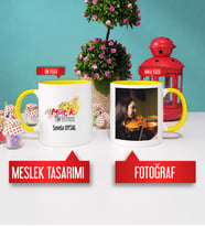 Müzik Öğretmeni Kupa Bardak Sarı Fotoğraflı