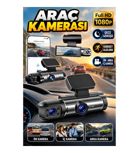 Full HD 1080P Sürüş Kamerası Video Kaydedici Arka ve İç Kamera Hareket Algılama Gece Görüşlü