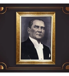Altın Varaklı Çerçeveli Paspartulu Atatürk Tablo z5168 (Gold)