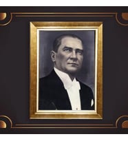 Altın Varaklı Çerçeveli Paspartulu Atatürk Tablo z5168 (Gold)