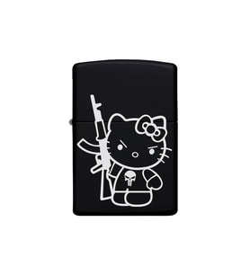 Kittycat Desenli Kişiye Özel İsimli Benzinli Siyah Metal Çakmak