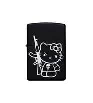 Kittycat Desenli Kişiye Özel İsimli Benzinli Siyah Metal Çakmak