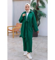 Bağlama Detaylı Kimono Takım Yeşil 1225