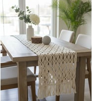 Boho Stil El Örmesi Makrome Runner - Modern Yemek Masası Dekorasyonu - Özel Tasarım Konsol Örtüsü (A.Bej)
