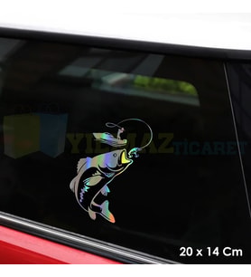 Balıklı Balık Avlayan Adam Renkli Hologram Araba Oto Sticker Etiket Çıkartma Yapıştırma 20 x 14 Cm