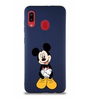 Samsung Galaxy A20 Soft Premier Kapak Mickey Mouse-A Tasarımlı Silikon Kılıf - Lacivert (Şeffaf)
