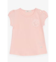 Breeze Kız Bebek Tişört Çiçek Nakışlı 9 Ay-3 Yaş, Somon