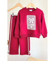 Love Dantel Desenli Kız Çocuk 2 li Takım - Bordo