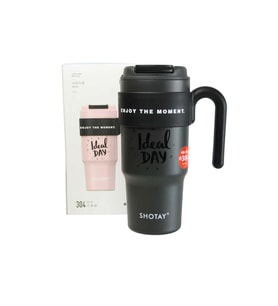 Shotay ST-8917 Çift Kullanım Pipetli/Rahat İçim Siyah 1000ml Çelik Matara