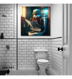 Tekli Kare Kanvas Banyo Tablosu Gazete Okuyan Kartal