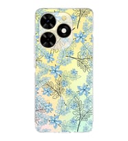 PrintiFy Tecno Spark 20c Uyumlu Kamera Korumalı Floral Mavi Tasarımlı Şeffaf Silikon Kılıf
