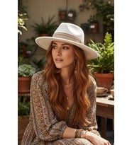 Bohem Dokunuşlu Şeritli Beyaz Fedora Şapka
