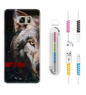 Samsung S7 Edge S20 Fe Plus Ultra S21 S22 Kılıf Kablo Koruma Spiral Silikon Wolf Eyes 1758